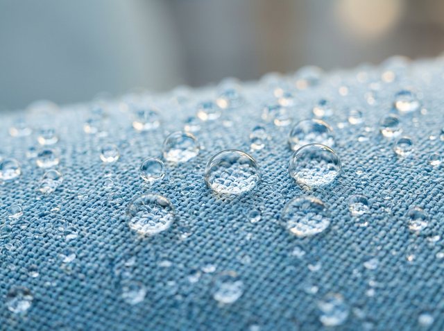 Gotas de água sobre tecido impermeabilizado